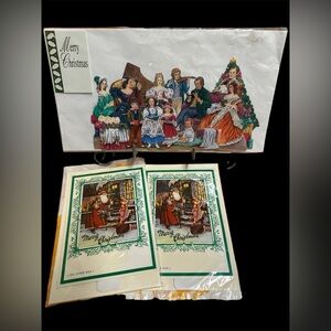 Vintage Christmas Cards (3) Victorian Style 3D 90’s Dickensian Christmas 🎄
